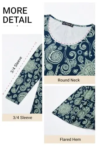 ENMAIN Womens Tops 3/4 Sleeve Tunic Tops Dressy Casual Plus Size Tunic To Wear With Leggings Swing Shirt Loose Fit Blouses - 4