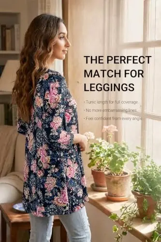 ENMAIN Womens Tops 3/4 Sleeve Tunic Tops Dressy Casual Plus Size Tunic To Wear With Leggings Swing Shirt Loose Fit Blouses - 2