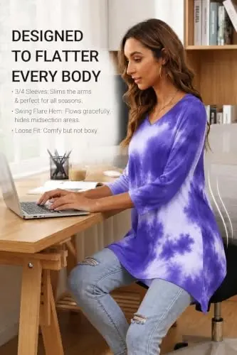 ENMAIN Womens Tops 3/4 Sleeve Tunic Tops Dressy Casual Plus Size Tunic To Wear With Leggings Swing Shirt Loose Fit Blouses - 3