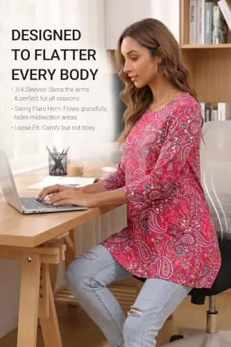 ENMAIN Womens Tops 3/4 Sleeve Tunic Tops Dressy Casual Plus Size Tunic To Wear With Leggings Swing Shirt Loose Fit Blouses - 3