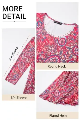 ENMAIN Womens Tops 3/4 Sleeve Tunic Tops Dressy Casual Plus Size Tunic To Wear With Leggings Swing Shirt Loose Fit Blouses - 4