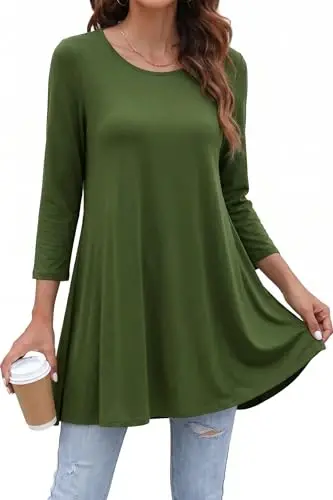 ENMAIN Womens Tops 3/4 Sleeve Tunic Tops Dressy Casual Plus Size Tunic To Wear With Leggings Swing Shirt Loose Fit Blouses 