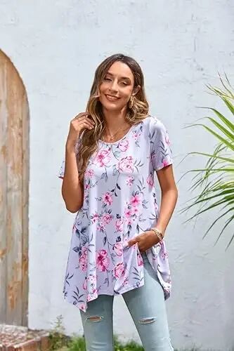 ENMAIN Tunic Tops for Women Plus Size Short Sleeve Top Loose Fit Dressy Casual Swing Summer Tunics Tops to Wear with Leggings - 3