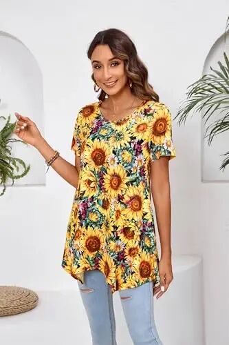 ENMAIN Tunic Tops for Women Plus Size Short Sleeve Top Loose Fit Dressy Casual Swing Summer Tunics Tops to Wear with Leggings - 3