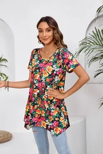 ENMAIN Tunic Tops for Women Plus Size Short Sleeve Top Loose Fit Dressy Casual Swing Summer Tunics Tops to Wear with Leggings - 4