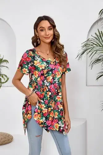 ENMAIN Tunic Tops for Women Plus Size Short Sleeve Top Loose Fit Dressy Casual Swing Summer Tunics Tops to Wear with Leggings - 3