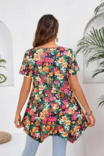 ENMAIN Tunic Tops for Women Plus Size Short Sleeve Top Loose Fit Dressy Casual Swing Summer Tunics Tops to Wear with Leggings - 5