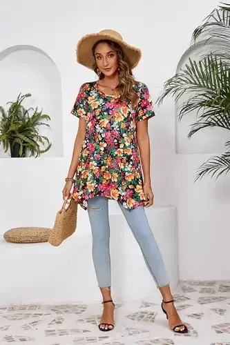 ENMAIN Tunic Tops for Women Plus Size Short Sleeve Top Loose Fit Dressy Casual Swing Summer Tunics Tops to Wear with Leggings - 6