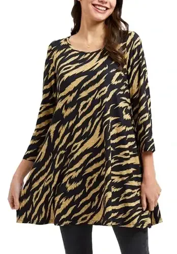 ENMAIN Tunic Tops for Women 3/4 Sleeve Plus Size Women's Tunics Loose Fit Floral Swing Flare Ladies Blouse for Leggings 