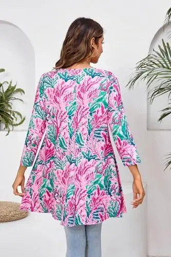 ENMAIN Tunic Tops for Women 3/4 Sleeve Plus Size Women's Tunics Loose Fit Floral Swing Flare Ladies Blouse for Leggings - ENMAIN (1)