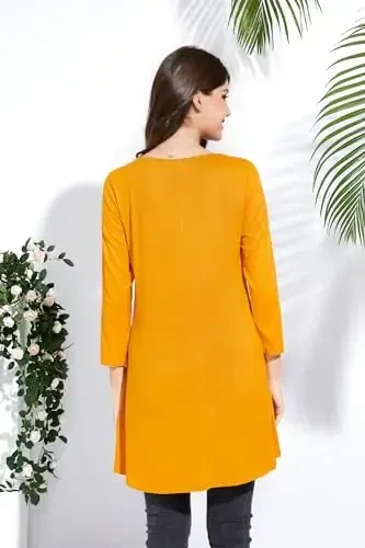 ENMAIN Tunic Tops for Women 3/4 Sleeve Plus Size Women's Tunics Loose Fit Floral Swing Flare Ladies Blouse for Leggings - 2