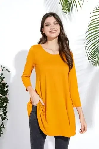 ENMAIN Tunic Tops for Women 3/4 Sleeve Plus Size Women's Tunics Loose Fit Floral Swing Flare Ladies Blouse for Leggings - 4