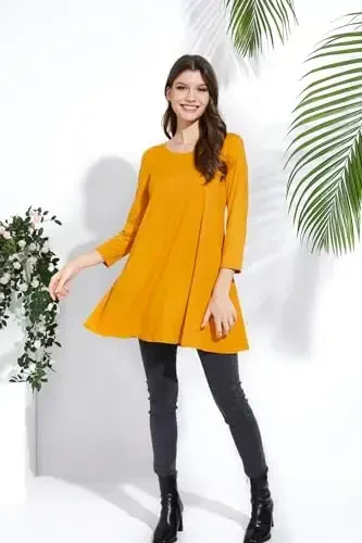 ENMAIN Tunic Tops for Women 3/4 Sleeve Plus Size Women's Tunics Loose Fit Floral Swing Flare Ladies Blouse for Leggings - 7