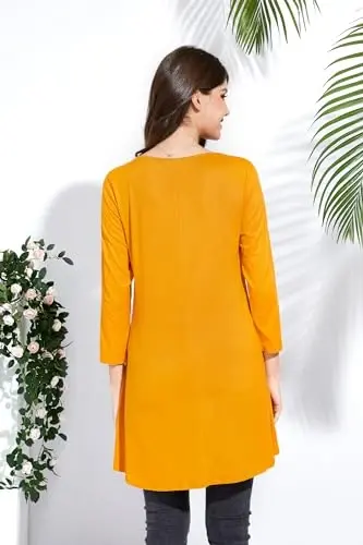 ENMAIN Tunic Tops for Women 3/4 Sleeve Plus Size Women's Tunics Loose Fit Floral Swing Flare Ladies Blouse for Leggings - ENMAIN (1)