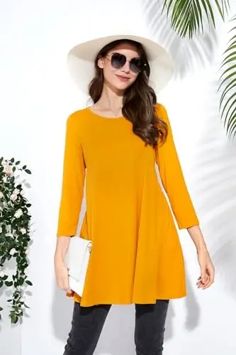 ENMAIN Tunic Tops for Women 3/4 Sleeve Plus Size Women's Tunics Loose Fit Floral Swing Flare Ladies Blouse for Leggings - 6