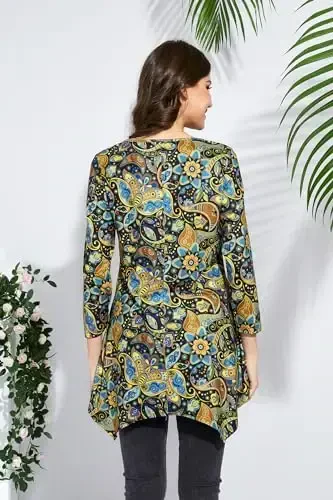 ENMAIN Tunic Tops for Women 3/4 Sleeve Plus Size Women's Tunics Loose Fit Floral Swing Flare Ladies Blouse for Leggings - 2