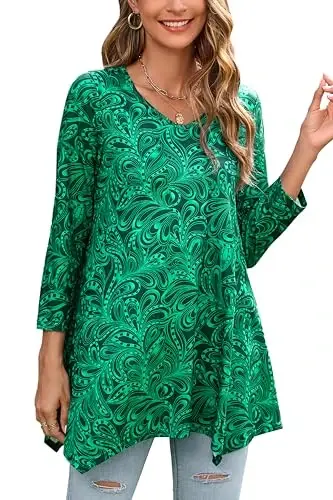 ENMAIN Tunic Tops for Women 3/4 Sleeve Plus Size Women's Tunics Loose Fit Floral Swing Flare Ladies Blouse for Leggings - 1