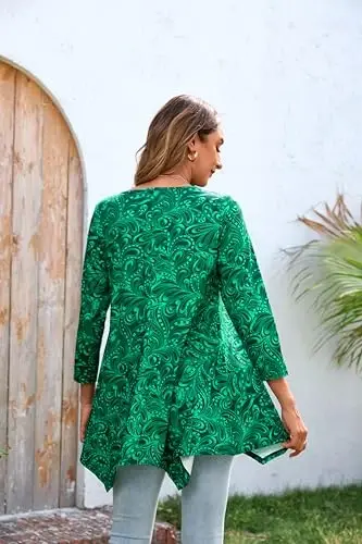 ENMAIN Tunic Tops for Women 3/4 Sleeve Plus Size Women's Tunics Loose Fit Floral Swing Flare Ladies Blouse for Leggings - 3