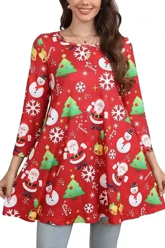 ENMAIN Tunic Tops for Women 3/4 Sleeve Plus Size Women's Tunics Loose Fit Floral Swing Flare Ladies Blouse for Leggings 