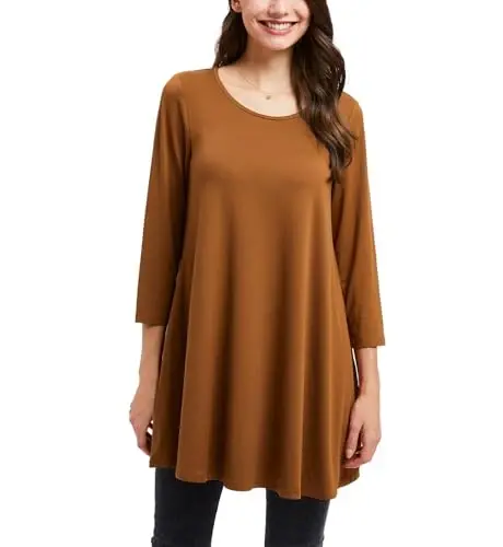 ENMAIN Tunic Tops for Women 3/4 Sleeve Plus Size Women's Tunics Loose Fit Floral Swing Flare Ladies Blouse for Leggings - 1