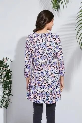 ENMAIN Tunic Tops for Women 3/4 Sleeve Plus Size Women's Tunics Loose Fit Floral Swing Flare Ladies Blouse for Leggings - ENMAIN (1)
