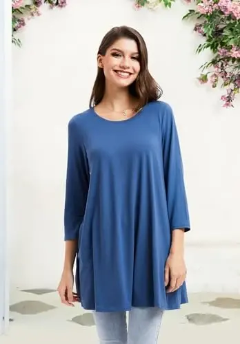 ENMAIN Tunic Tops for Women 3/4 Sleeve Plus Size Women's Tunics Loose Fit Floral Swing Flare Ladies Blouse for Leggings - 4