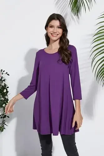 ENMAIN Tunic Tops for Women 3/4 Sleeve Plus Size Women's Tunics Loose Fit Floral Swing Flare Ladies Blouse for Leggings - 3