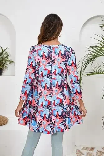 ENMAIN Tunic Tops for Women 3/4 Sleeve Plus Size Women's Tunics Loose Fit Floral Swing Flare Ladies Blouse for Leggings - ENMAIN (1)