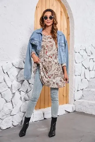ENMAIN Tunic Tops for Women 3/4 Sleeve Plus Size Women's Tunics Loose Fit Floral Swing Flare Ladies Blouse for Leggings - 6