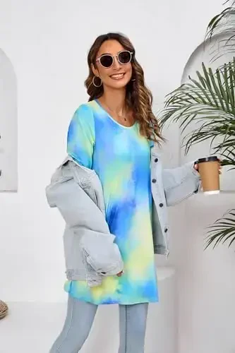 ENMAIN Tunic Tops for Women 3/4 Sleeve Plus Size Women's Tunics Loose Fit Floral Swing Flare Ladies Blouse for Leggings - 6