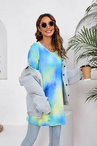 ENMAIN Tunic Tops for Women 3/4 Sleeve Plus Size Women's Tunics Loose Fit Floral Swing Flare Ladies Blouse for Leggings - 6