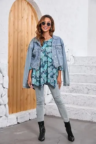 ENMAIN Tunic Tops for Women 3/4 Sleeve Plus Size Women's Tunics Loose Fit Floral Swing Flare Ladies Blouse for Leggings - 6