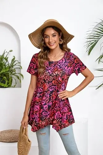 ENMAIN Tunic Tops for Women Plus Size Qisqa yengli top Loose Fit Dressy Casual Swing Yozgi tunikalar Leggings bilan kiyish uchun toplar - 4