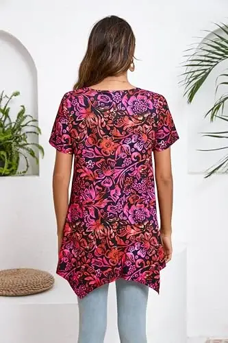 ENMAIN Tunic Tops for Women Plus Size Qisqa yengli top Loose Fit Dressy Casual Swing Yozgi tunikalar Leggings bilan kiyish uchun toplar - 7