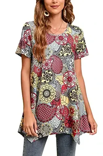 ENMAIN Tunic Tops for Women Plus Size Short Sleeve Top Loose Fit Dressy Casual Swing Summer Tunics Tops to Wear with Leggings - 1