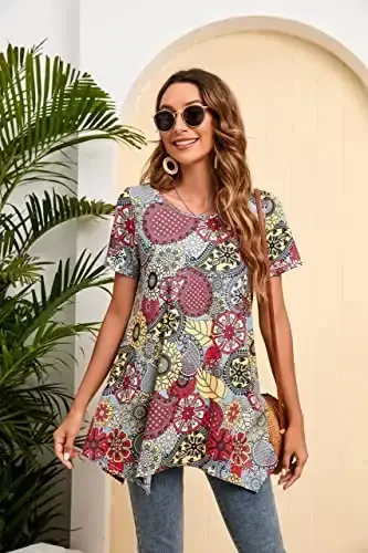 ENMAIN Tunic Tops for Women Plus Size Short Sleeve Top Loose Fit Dressy Casual Swing Summer Tunics Tops to Wear with Leggings - 4