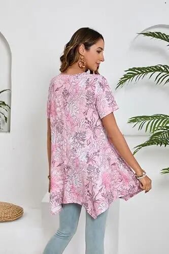 ENMAIN Tunic Tops for Women Plus Size Short Sleeve Top Loose Fit Dressy Casual Swing Summer Tunics Tops to Wear with Leggings - 11