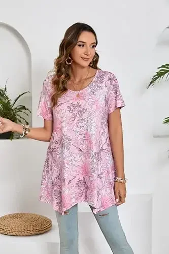 ENMAIN Tunic Tops for Women Plus Size Short Sleeve Top Loose Fit Dressy Casual Swing Summer Tunics Tops to Wear with Leggings - 3