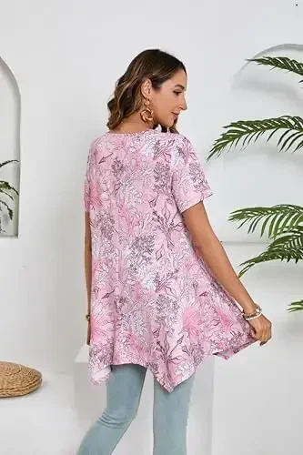 ENMAIN Tunic Tops for Women Plus Size Short Sleeve Top Loose Fit Dressy Casual Swing Summer Tunics Tops to Wear with Leggings - 4