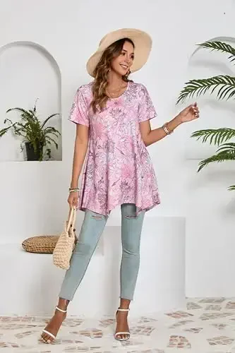 ENMAIN Tunic Tops for Women Plus Size Short Sleeve Top Loose Fit Dressy Casual Swing Summer Tunics Tops to Wear with Leggings - 6