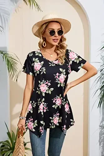 ENMAIN Tunic Tops for Women Plus Size Short Sleeve Top Loose Fit Dressy Casual Swing Summer Tunics Tops to Wear with Leggings - 3