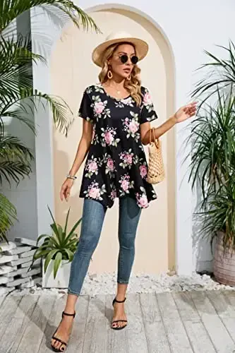 ENMAIN Tunic Tops for Women Plus Size Short Sleeve Top Loose Fit Dressy Casual Swing Summer Tunics Tops to Wear with Leggings - 5