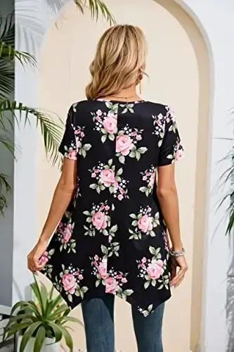 ENMAIN Tunic Tops for Women Plus Size Short Sleeve Top Loose Fit Dressy Casual Swing Summer Tunics Tops to Wear with Leggings - 6