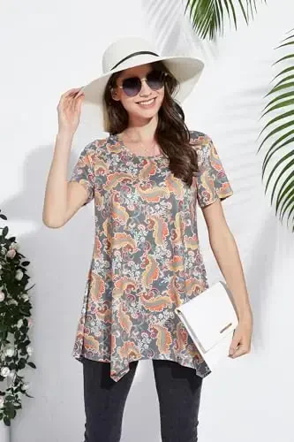 ENMAIN Tunic Tops for Women Plus Size Short Sleeve Top Loose Fit Dressy Casual Swing Summer Tunics Tops to Wear with Leggings - 3