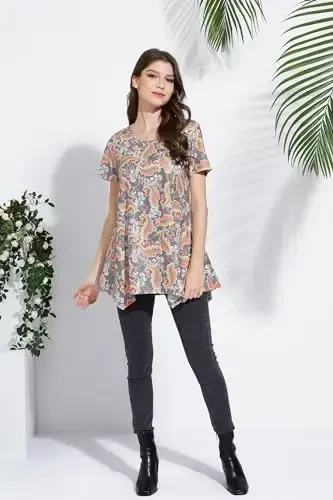 ENMAIN Tunic Tops for Women Plus Size Short Sleeve Top Loose Fit Dressy Casual Swing Summer Tunics Tops to Wear with Leggings - 4