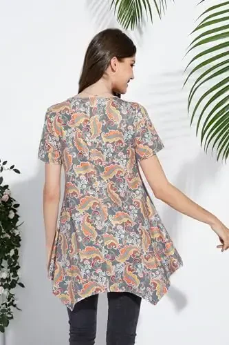 ENMAIN Tunic Tops for Women Plus Size Short Sleeve Top Loose Fit Dressy Casual Swing Summer Tunics Tops to Wear with Leggings - 5