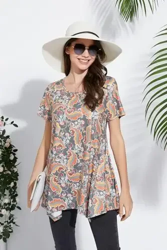 ENMAIN Tunic Tops for Women Plus Size Short Sleeve Top Loose Fit Dressy Casual Swing Summer Tunics Tops to Wear with Leggings - 6