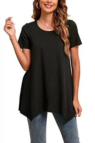 ENMAIN Tunic Tops for Women Plus Size Short Sleeve Top Loose Fit Dressy Casual Swing Summer Tunics Tops to Wear with Leggings - 1