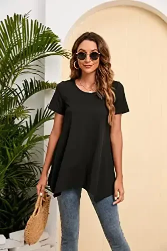 ENMAIN Tunic Tops for Women Plus Size Short Sleeve Top Loose Fit Dressy Casual Swing Summer Tunics Tops to Wear with Leggings - MODAZONE (1)