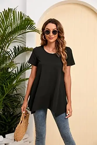 ENMAIN Tunic Tops for Women Plus Size Short Sleeve Top Loose Fit Dressy Casual Swing Summer Tunics Tops to Wear with Leggings - 2